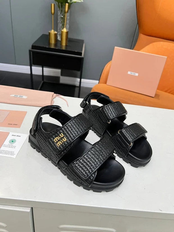 Miu 2026 Velcro Sandals Raffia Fiber 935597