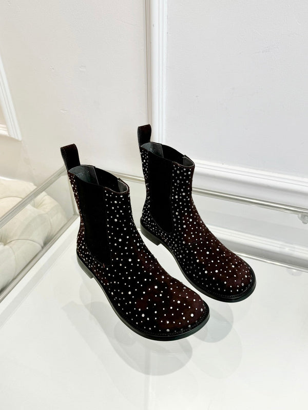 LW 26FW Rhinestone Boots Suede Leather 122748