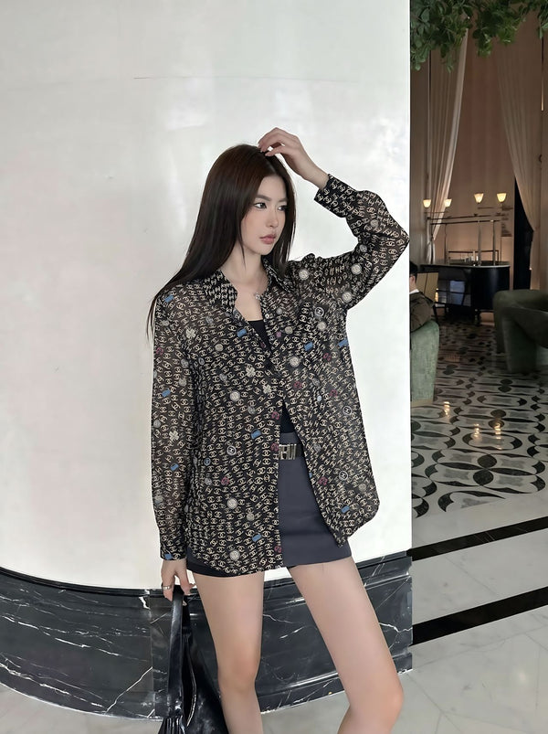 CC 26s Print Long-Sleeve Shirt Black Polyester 367043