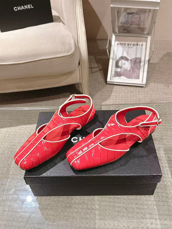 CC 26S Square-Toe Slingback Flats Detail Leather 148811