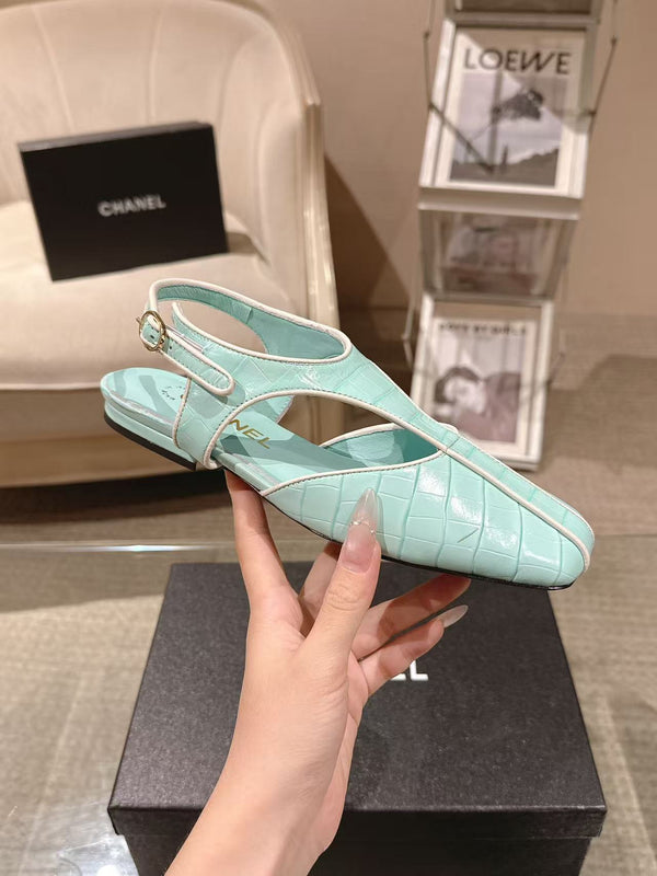 CC 26S Square-Toe Slingback Flats Detail Leather 148811