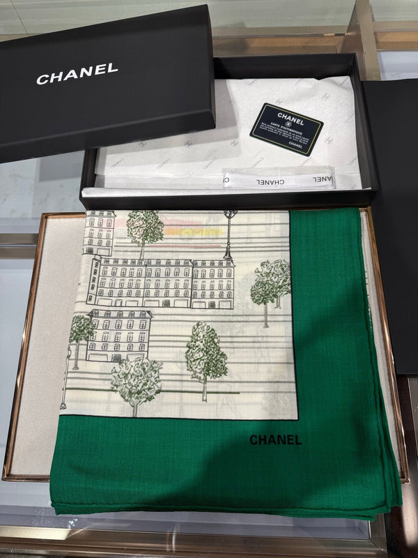 CC 2026 Landscape Motifs Scarf 140cm Cashmere Silk 218437