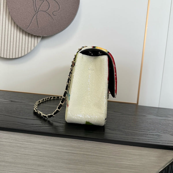 CC 2026 Flap Bag 32cm Red Mix Colors Sequin Leather