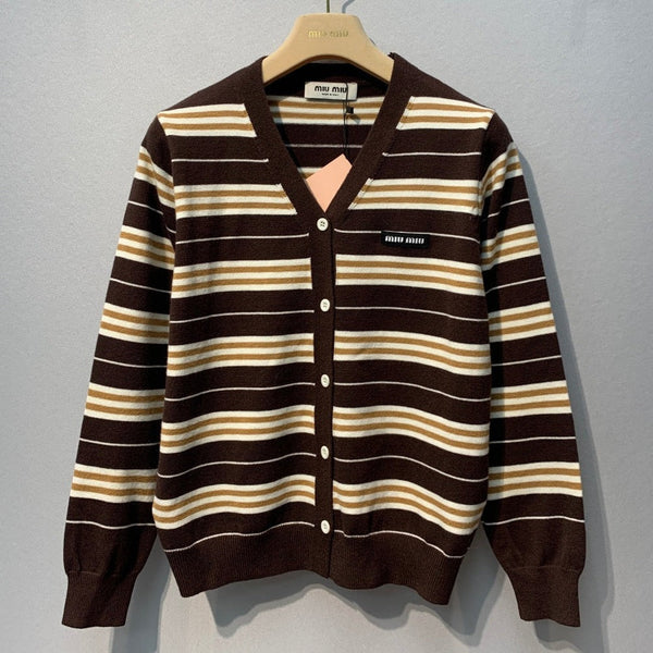 Miu 2026 Striped V-Neck Cardigan Nylon 421177