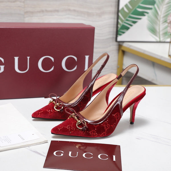 GG 26s Slingback Pumps 10cm Gold Hardware With Bow Velvet