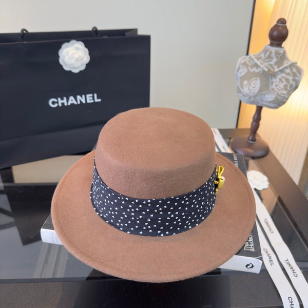 CC Polka-Dot Ribbon Cashmere Flat-Top Hat 491493