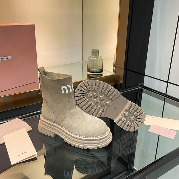 Miu 26s Logo Chunky Ankle Boots Suede