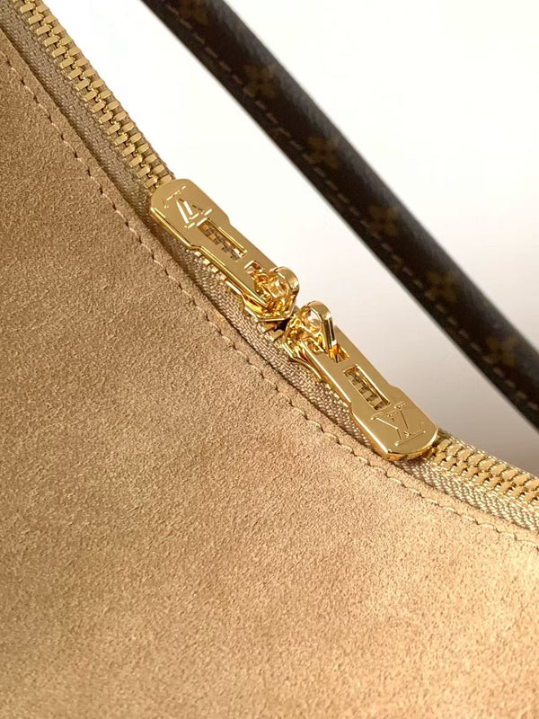 LV Express MM Bag 36cm Beige Suede Monogram Canvas GHW