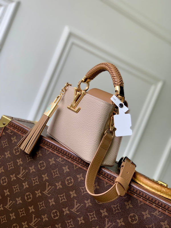 LV 2025 Capucines BB Bag Cream mix Arizona Beige Taurillon Leather 347423