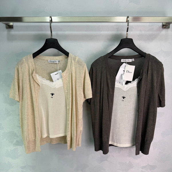 CD 26 Knitted Cardigan + Lace Camisole in Wool