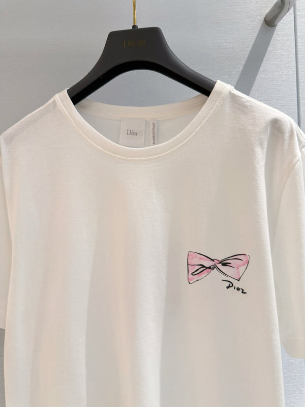 CD 2026 Pink Bow T-shirt White Cotton 724425