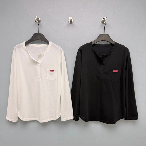 Prad 26s Half-Button Henley Collar Long-Sleeve Top Cotton 425190