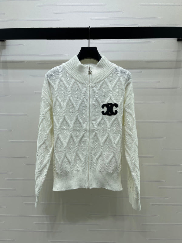 CE 26S Zip-Up Knit Cardigan Triomphe Logo Wool 430316