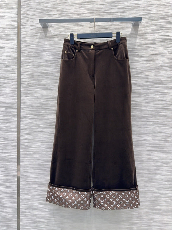 LV 26FW Wide-Leg Trousers Monogram Cuffs Polyester 436394