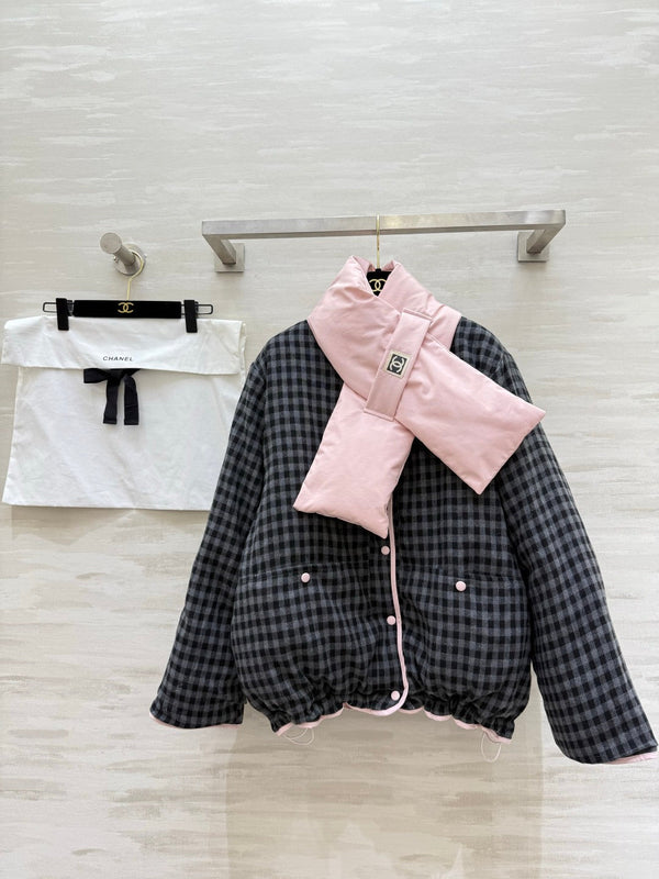 CC 26S Reversible Quilted Down Cotton Jacket Scarf Collar 435327