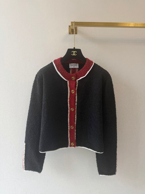 CC 2026 Gold Button Contrast Trim Bouclé Cardigan Jacket Cotton 438315