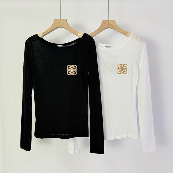LW 26S Wide Neck Anagram Embroidery Sheer Top 436206