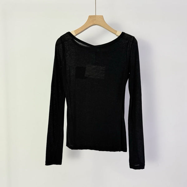 LW 26S Wide Neck Anagram Embroidery Sheer Top 436206