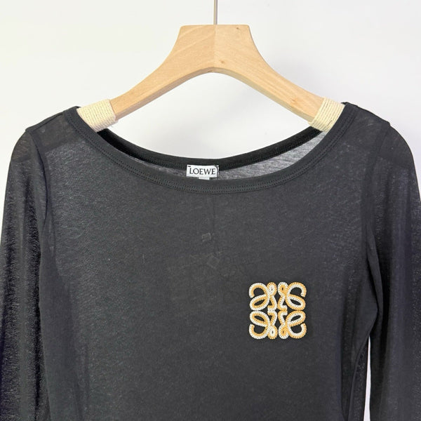 LW 26S Wide Neck Anagram Embroidery Sheer Top 436206