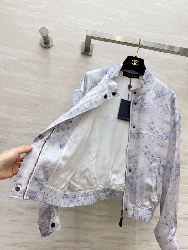 LV 26S Watercolor Monogram Stand-Collar Jacket & Cargo Joggers Set Light Blue Silk 436971