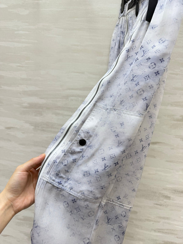 LV 26S Watercolor Monogram Stand-Collar Jacket & Cargo Joggers Set Light Blue Silk 436971