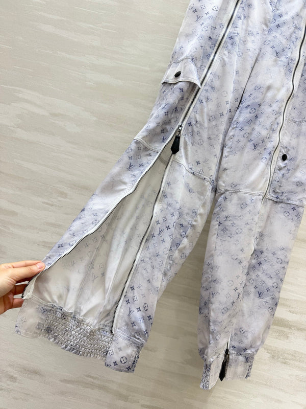 LV 26S Watercolor Monogram Stand-Collar Jacket & Cargo Joggers Set Light Blue Silk 436971
