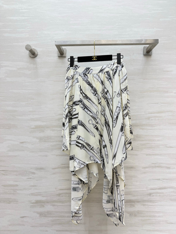 LV 26S Reversible Buckle Up Bomber Jacket & Asymmetrical Skirt Set Cream Black Silk Satin 436964