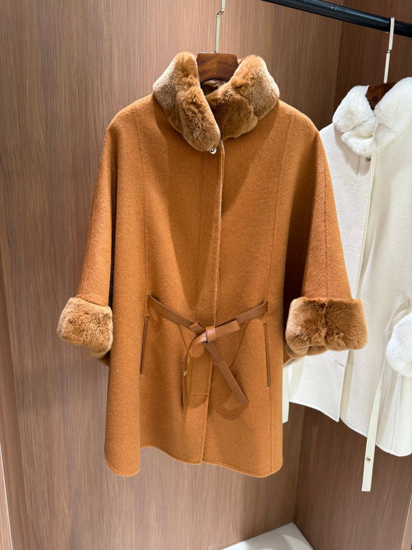 LP 26FW Cape Coat Rabbit Fur Collar and Cuffs Wool 440863