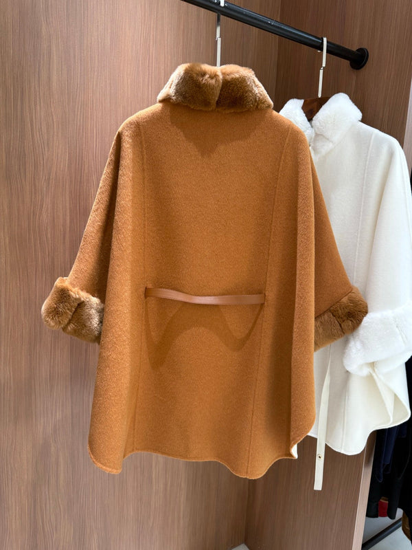 LP 26FW Cape Coat Rabbit Fur Collar and Cuffs Wool 440863