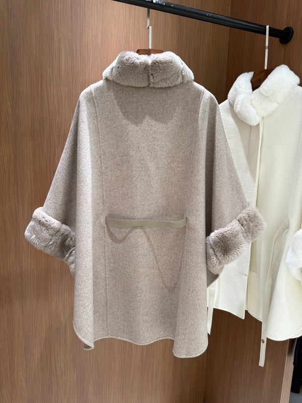 LP 26FW Cape Coat Rabbit Fur Collar and Cuffs Wool 440863