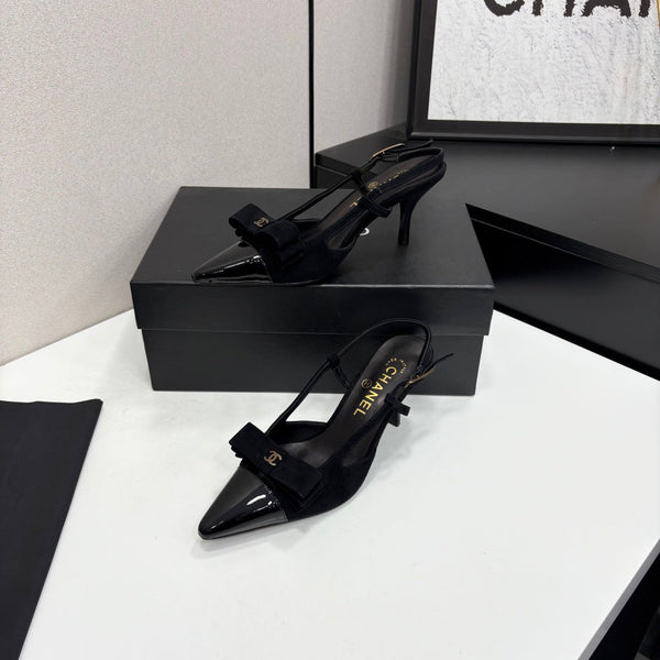 CC 26FW Slingback Pumps Bow Detail Suede Leather 193791