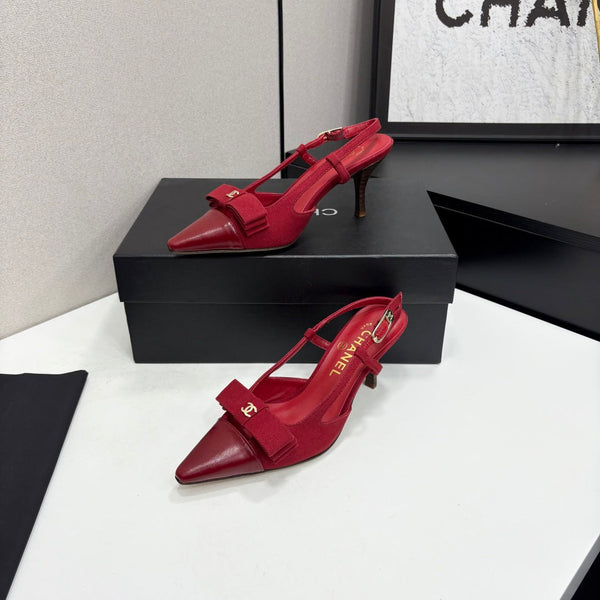 CC 26FW Slingback Pumps Bow Detail Denim Leather 193794