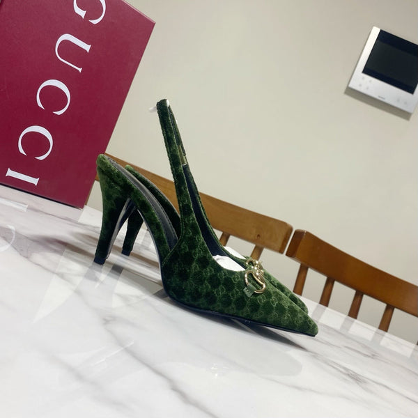 GG 26s Slingback Heels 8.5cm Dark Green Velvet