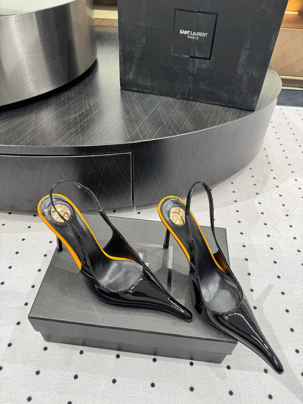 YSL 26s Pointed-Toe Slingback Heels 10.5cm Patent Calfskin