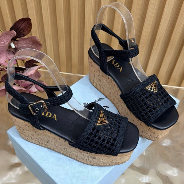 Prad 2026 Platform Sandals 75mm Crochet Fabric 151249