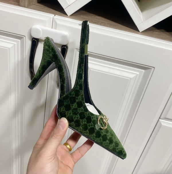 GG 26s Slingback Heels 8.5cm Dark Green Velvet