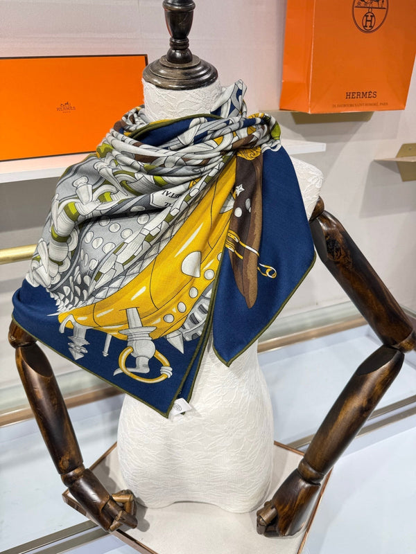 HM 2026 Cheval Heavy Metal Scarf 140cm Cashmere Silk