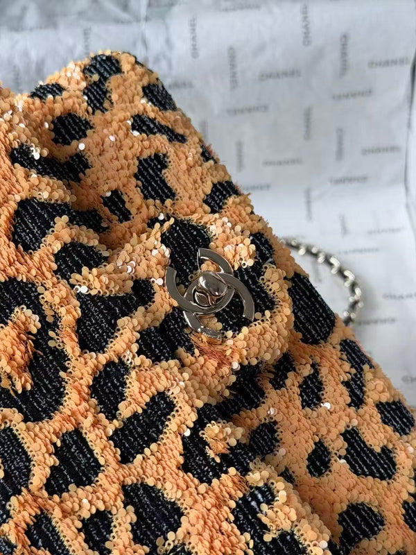 CC 2026 Flap Bag 21cm Leopard Sequin Leather