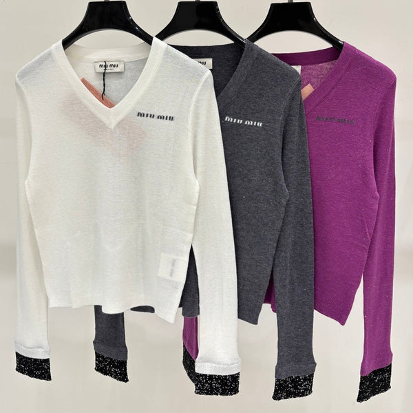 Miu 2026 Long-Sleeved V-neck Sweater Cashmere 431817