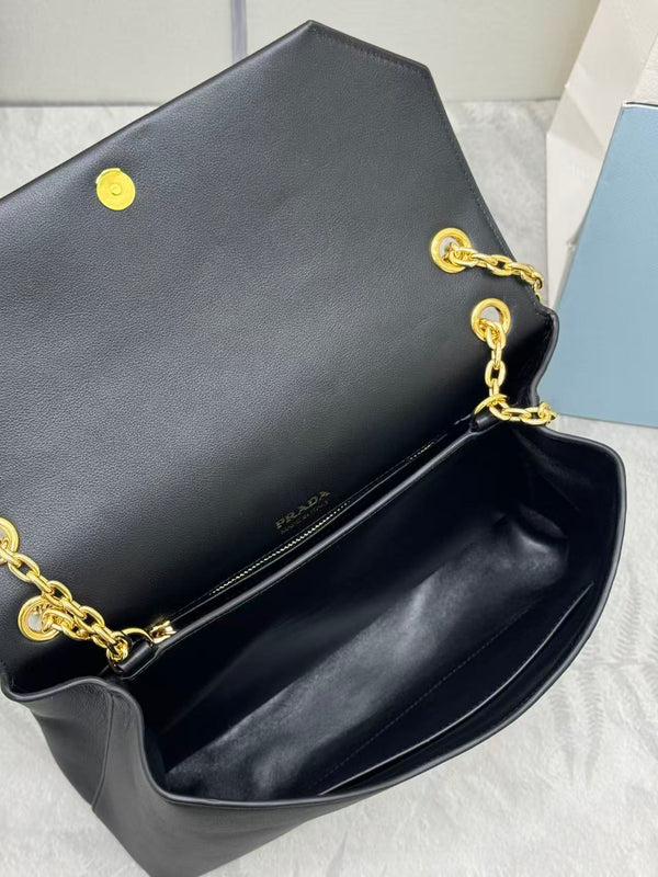 Prada Doux Medium Leather Shoulder Bag Black Calfskin