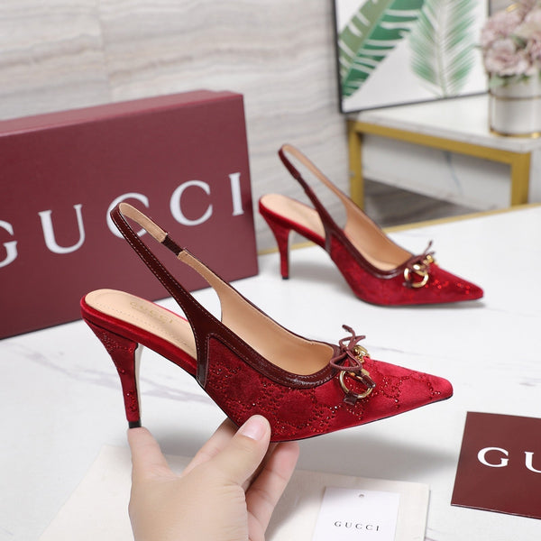 GG 26s Slingback Pumps 10cm Gold Hardware With Bow Velvet