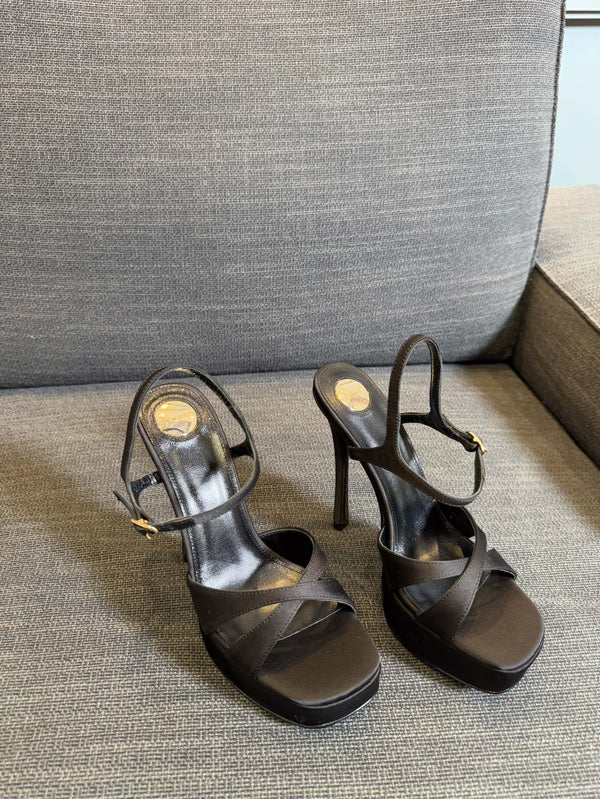 YSL 26S Cross-Strap Sandals 150 Mm Satin