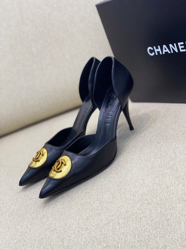 CC 26S Vintage Slingback Double Antique Gold Black Lambskin 156356
