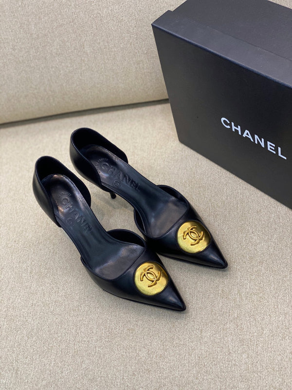 CC 26S Vintage Slingback Double Antique Gold Black Lambskin 156356