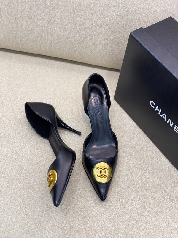 CC 26S Vintage Slingback Double Antique Gold Black Lambskin 156356