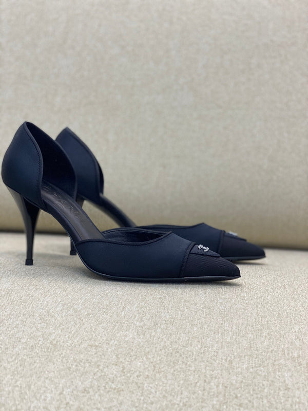 CC 26S Vintage Slingback Pointed-Toe Double CC Crystal Navy Black Silk Satin 156358