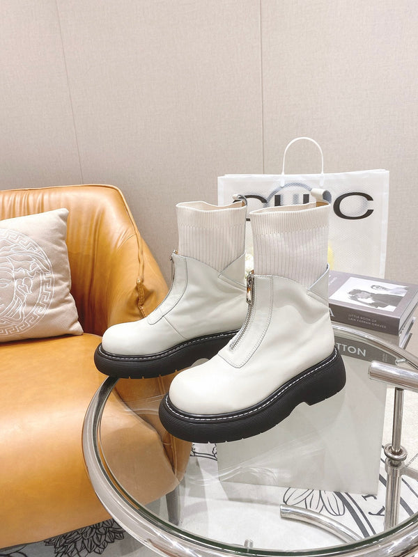 BV 26FW Chunky Platform Ankle Boots 5cm Knit Sock Shaft Front Zip Leather 164461