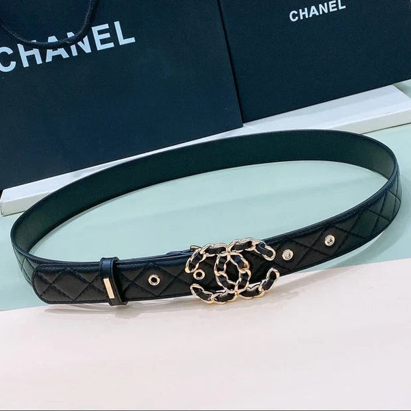 CC 2026 Quilted Chain Buckle Belt 30mm Lambskin