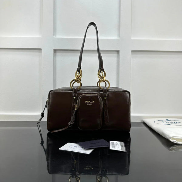 Prad 2026 Dangle Medium Shoulder Bag 30cm Patent Calfskin