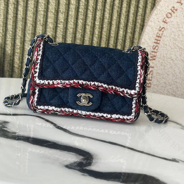 CC 2026 Mini Flap Bag Tweed Denim Leather
